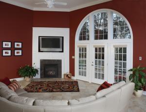 living room with red walls