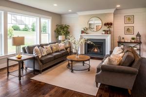 living room with a fireplace