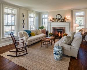 farmhouse living room with fireplace