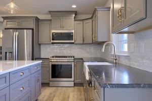 kitchen with gray cabinets