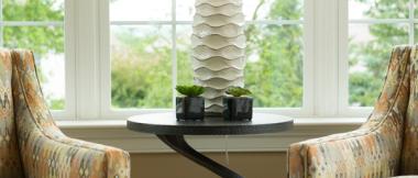 detail of antelope side table in living room