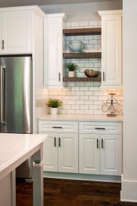 kitchen with mix of cabinets and open shelves