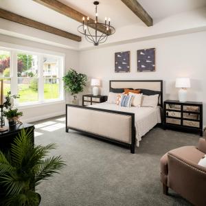 bedroom with exposed ceiling beams